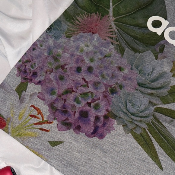 adidas Gray Short-Sleeve Tee with White Logo and Floral Print - Picture 7 of 9